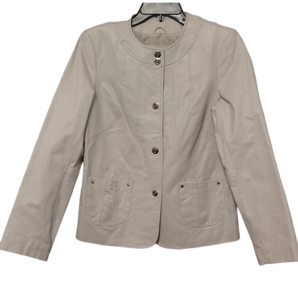 New White Leather Dialogue Zip Up Jacket sz XS / Small